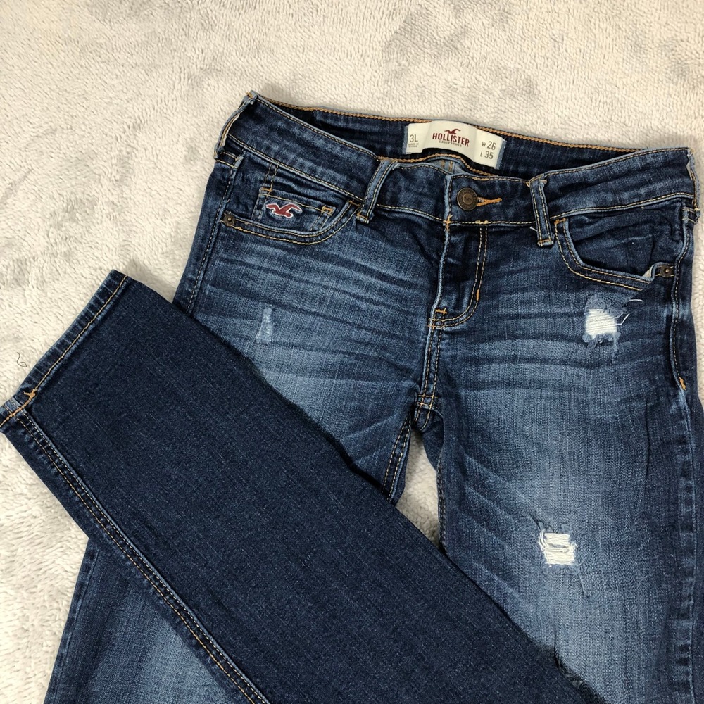 Hollister Skinny Jeans Women 3L W26" L35" I31" Denim Blue Distressed Low Rise